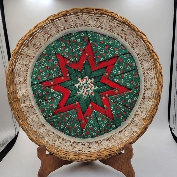 Vintage Other - Vintage Quilted Cloth & Wicker Christmas Craft Decor